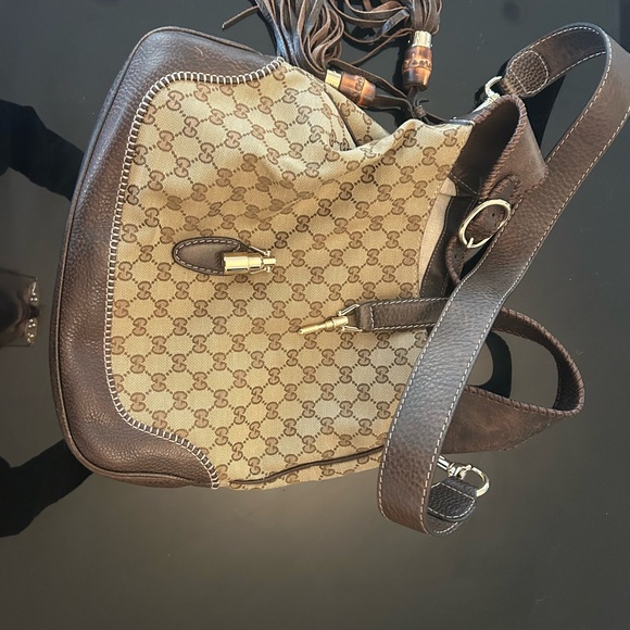 Gucci Beige and Brown Monogram Shoulder Bag - Picture 7 of 10